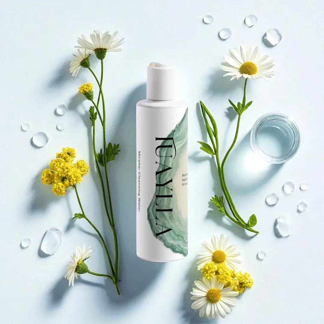 Tuaylla Micellar Cleansing Water bottle for gentle makeup removal
