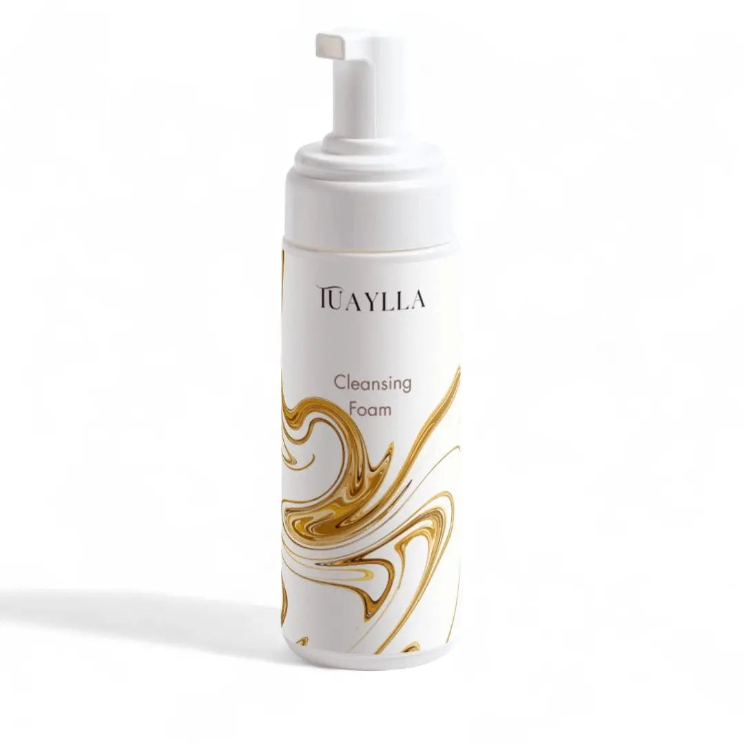 Tuaylla Rose Water Cleansing Foam bottle with soft rose-infused lather