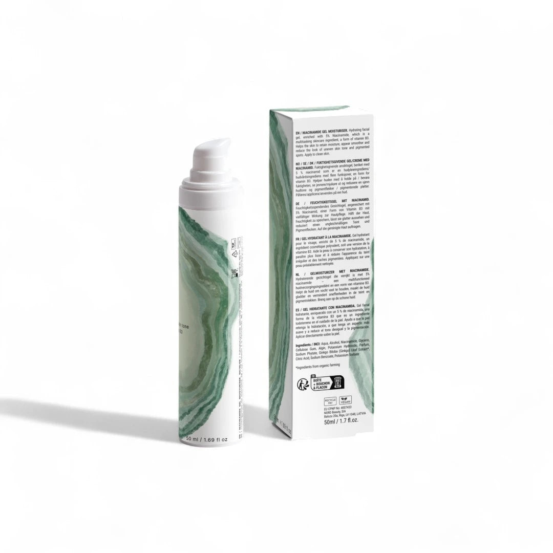 Tuaylla Niacinamide Gel Moisturiser bottle with lightweight gel texture